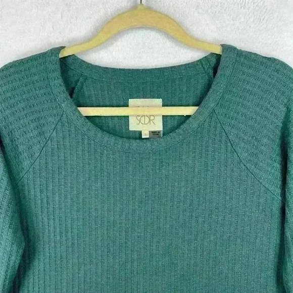 Chaser Waffle Thermal Knit Shirt Top Women’s Large Forrest Blue-Green - Picture 4 of 10
